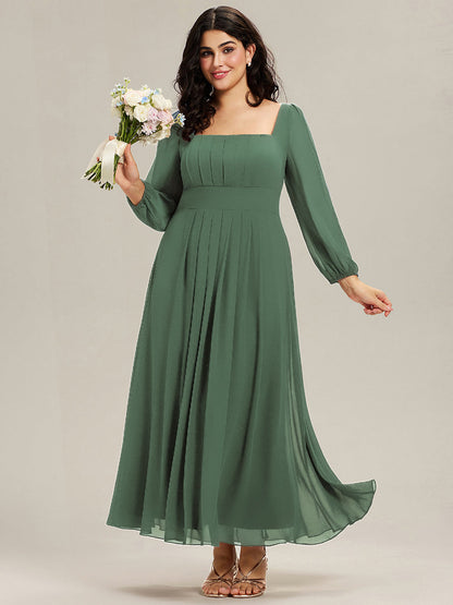 Chiffon See-through Lantern Sleeve Bridesmaid Dress
