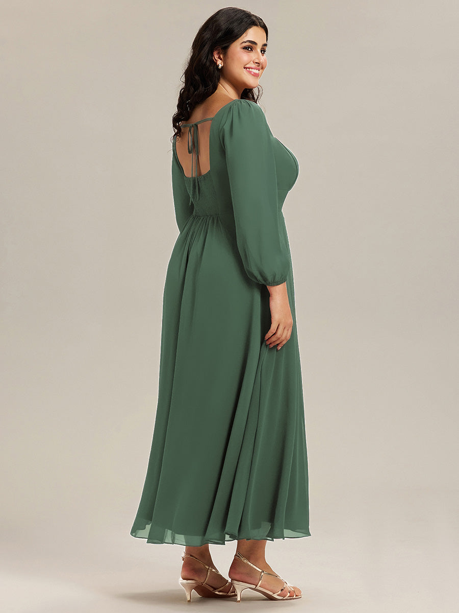 Chiffon See-through Lantern Sleeve Bridesmaid Dress