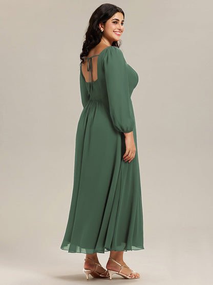 Chiffon See-through Lantern Sleeve Bridesmaid Dress