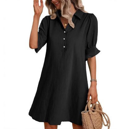 Lyla | Casual Button Down Shirt Dress — Black — Alfa Empire, view 1