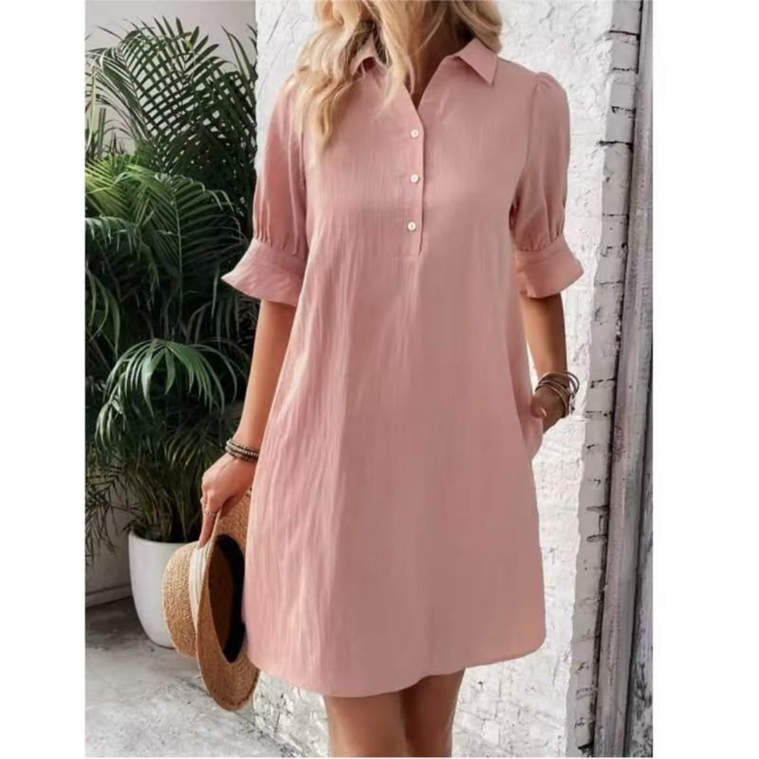 Lyla | Casual Button Down Shirt Dress — Pink — Alfa Empire, view 2