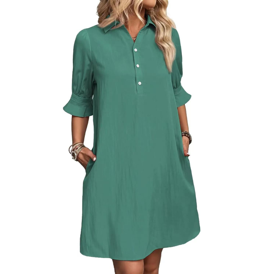 Lyla | Casual Button Down Shirt Dress — Aqua Green — Alfa Empire, view 4