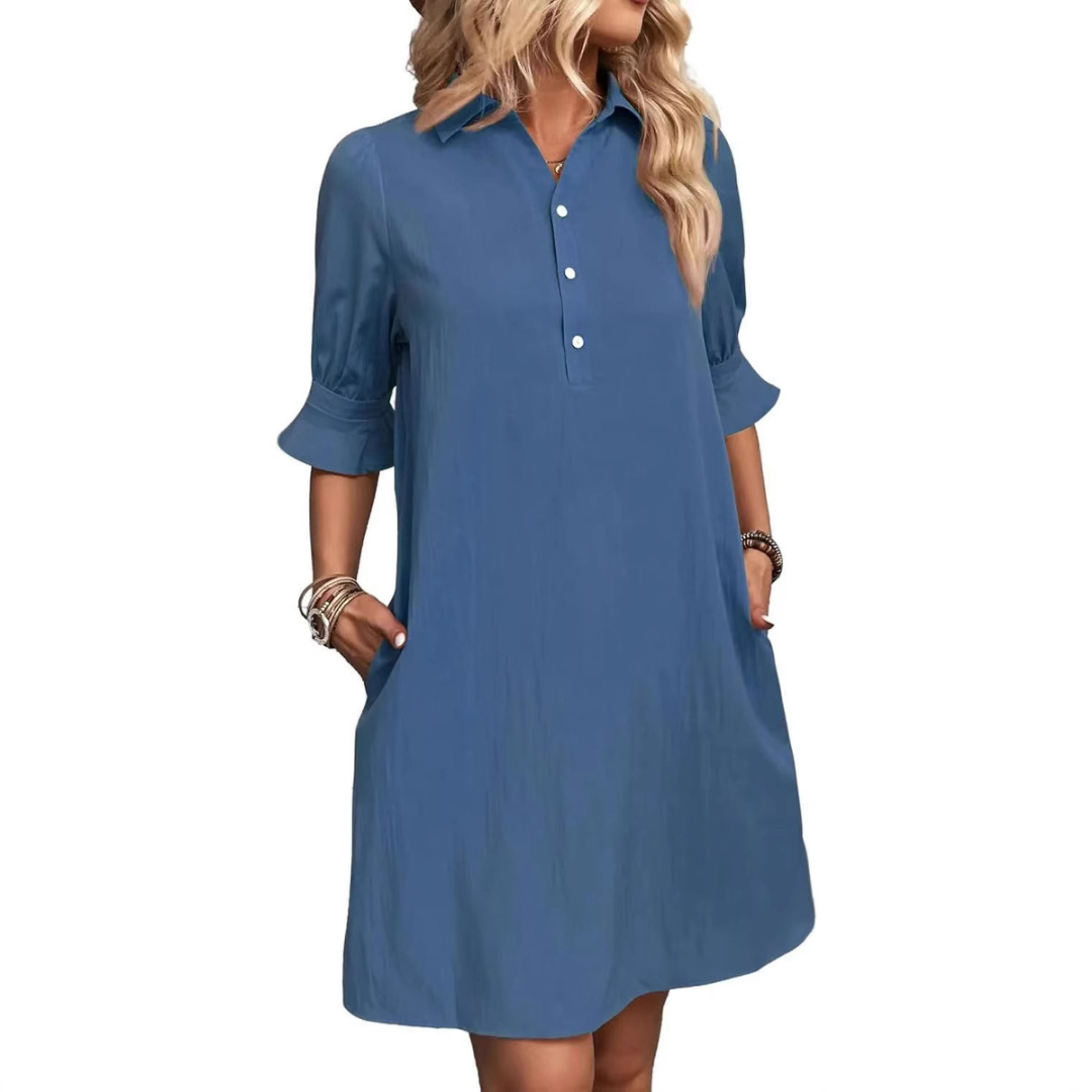 Lyla | Casual Button Down Shirt Dress — Blue — Alfa Empire, view 5