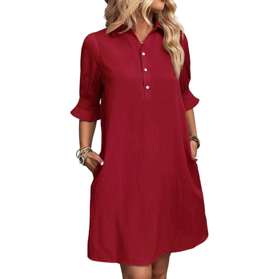 Lyla | Casual Button Down Shirt Dress — Red — Alfa Empire, view 7