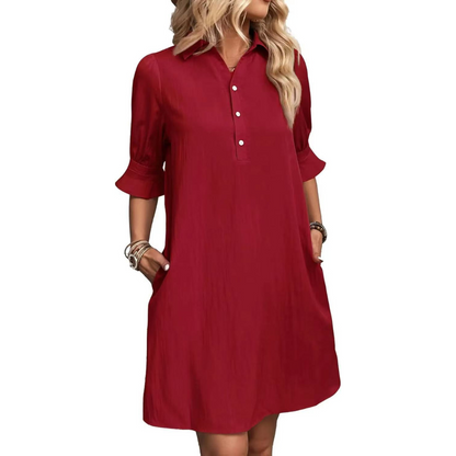 Lyla | Casual Button Down Shirt Dress — Red — Alfa Empire, view 7