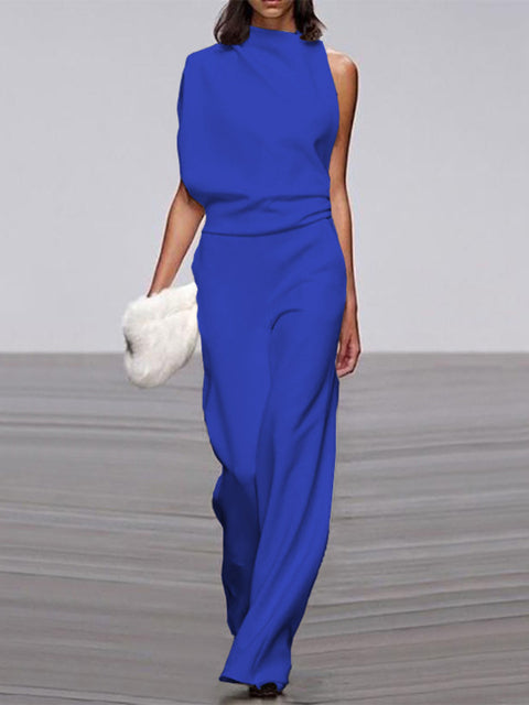 Maisy | Refined Sleeveless Draped Wide-Leg Jumpsuit — Blue — Alfa Empire, view 5