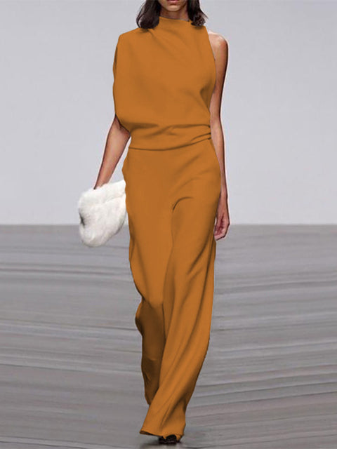Maisy | Refined Sleeveless Draped Wide-Leg Jumpsuit — Yellow — Alfa Empire, view 9