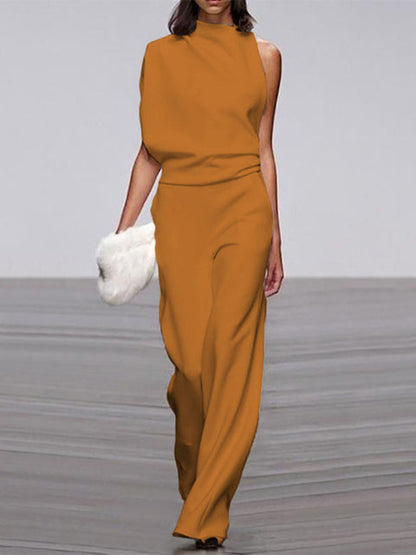Maisy | Refined Sleeveless Draped Wide-Leg Jumpsuit — Yellow — Alfa Empire, view 9