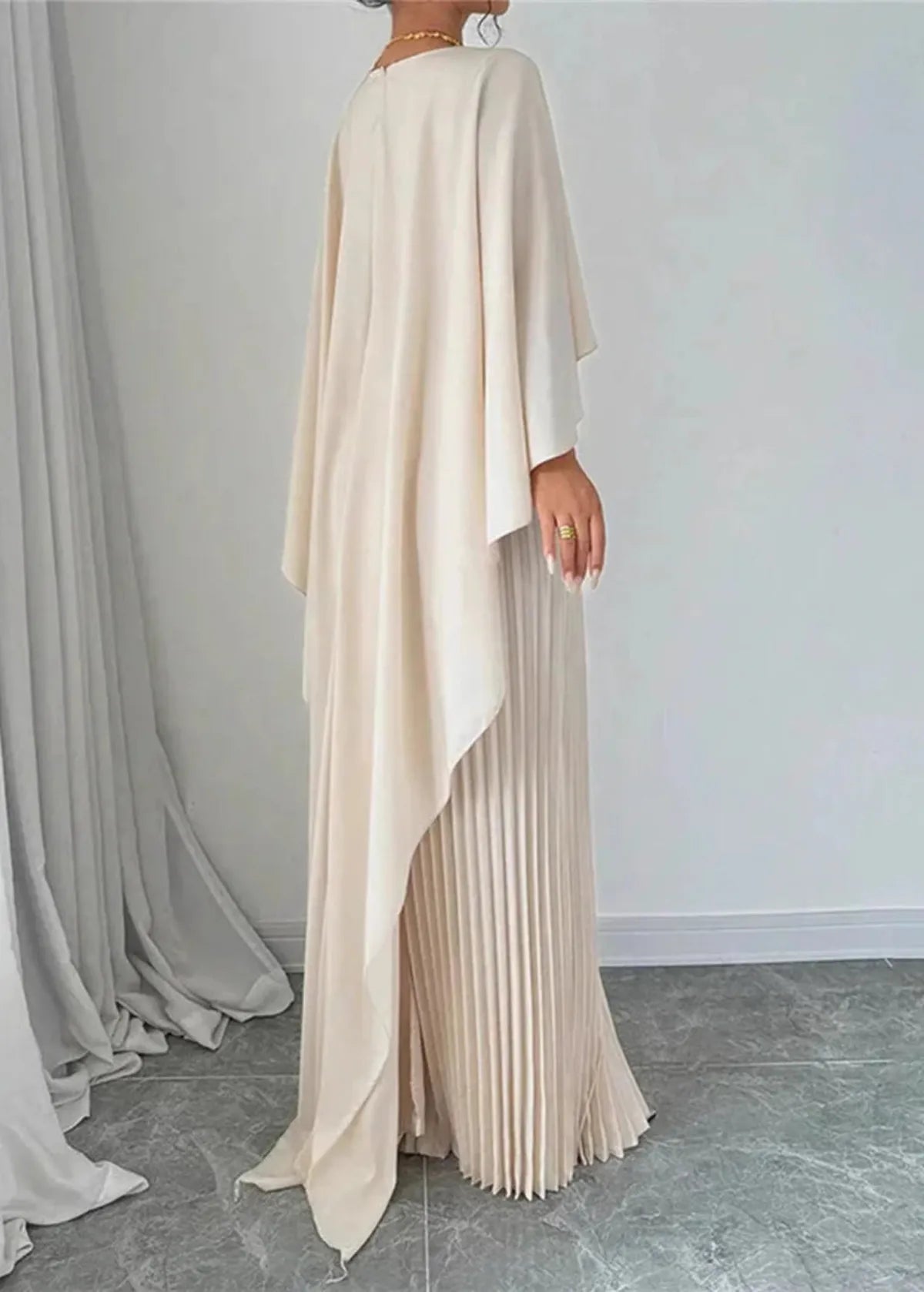 Makayla | Modern Pleated Cape Maxi Dress — Alfa Empire, view 2