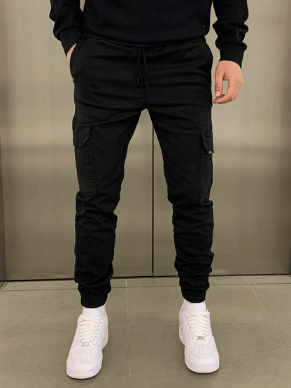 Malcolm | Sleek Tie-Waist Cargo Pants — Black — Alfa Empire, view 1