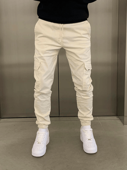 Malcolm | Sleek Tie-Waist Cargo Pants — Beige — Alfa Empire, view 4