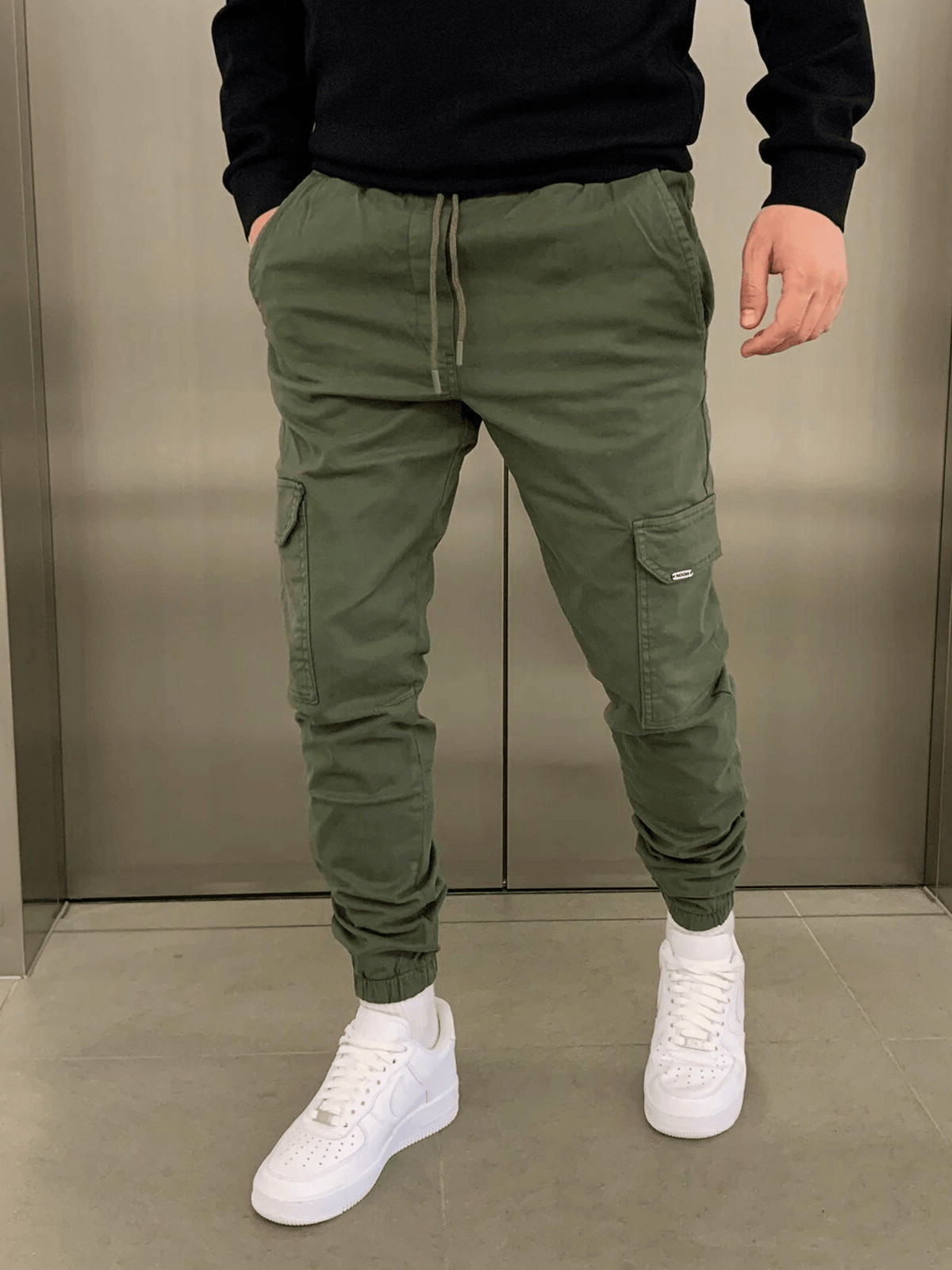 Malcolm | Sleek Tie-Waist Cargo Pants — Dark Green — Alfa Empire, view 6