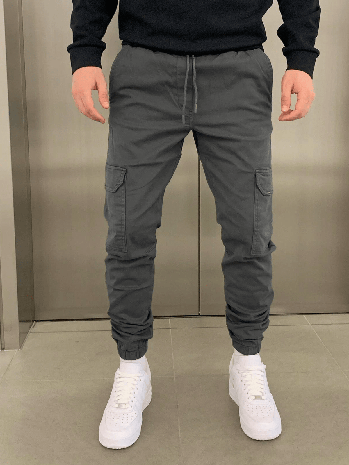 Malcolm | Sleek Tie-Waist Cargo Pants — Grey — Alfa Empire, view 7