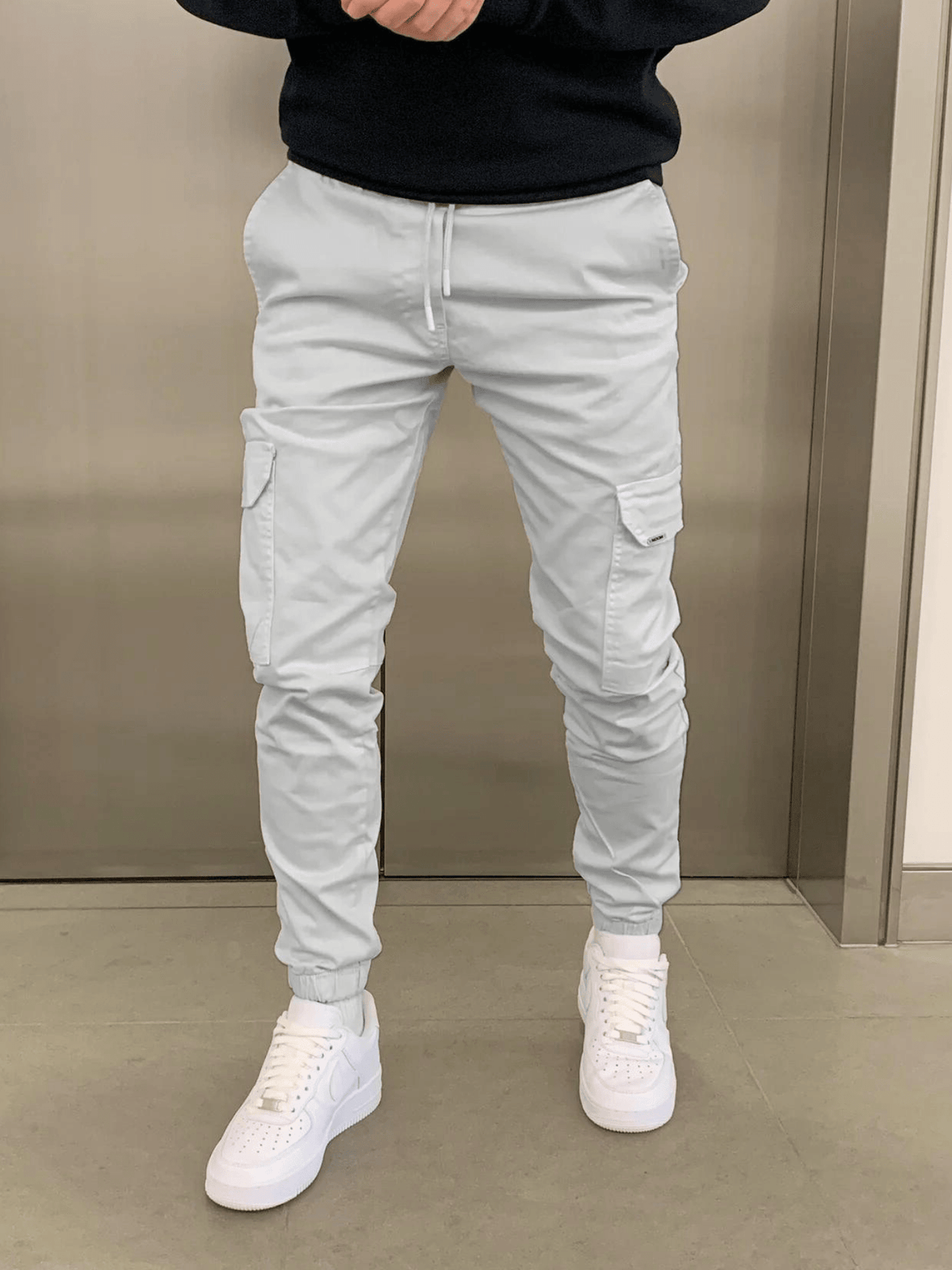 Malcolm | Sleek Tie-Waist Cargo Pants — Light Grey — Alfa Empire, view 8
