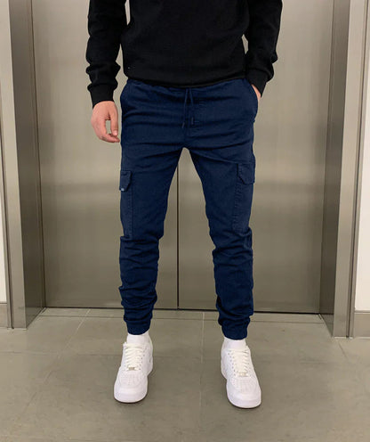Malcolm | Sleek Tie-Waist Cargo Pants — Navy Blue — Alfa Empire, view 9