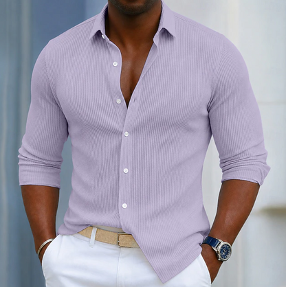 Marco | Slim Fit Textured Henley Wrap Shirt — Purple — Alfa Empire, view 3