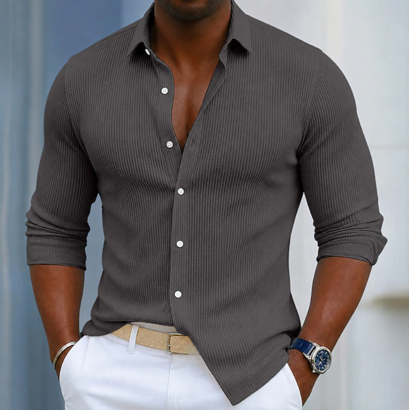Marco | Slim Fit Textured Henley Wrap Shirt — Dark Grey — Alfa Empire, view 8