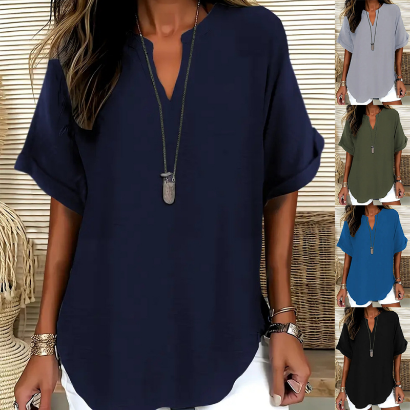 Margaux | Modern Mid Sleeve V-Neck Blouse — Alfa Empire, view 1