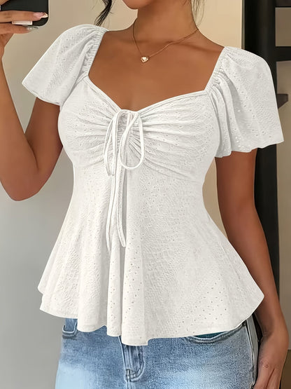Mariah | Breathable V-Neck Drawstring Top — White — Alfa Empire, view 2