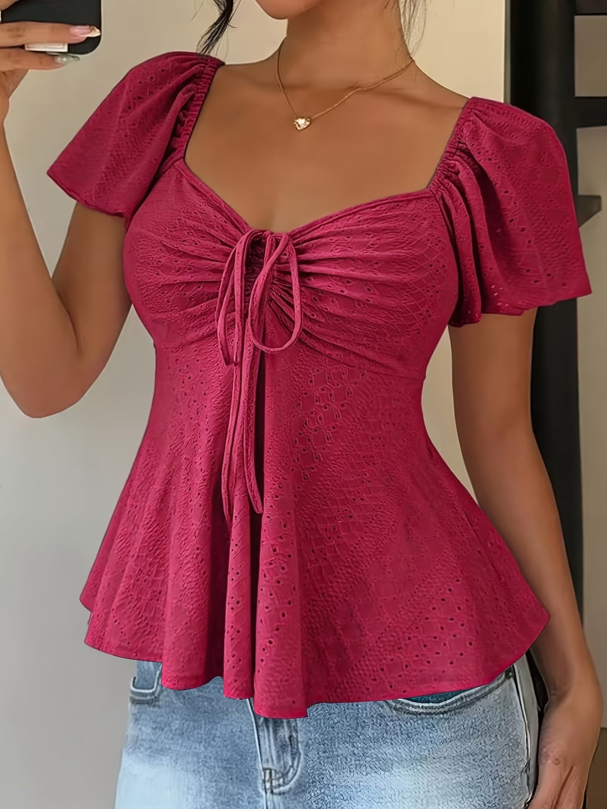 Mariah | Breathable V-Neck Drawstring Top — Fuschia — Alfa Empire, view 3
