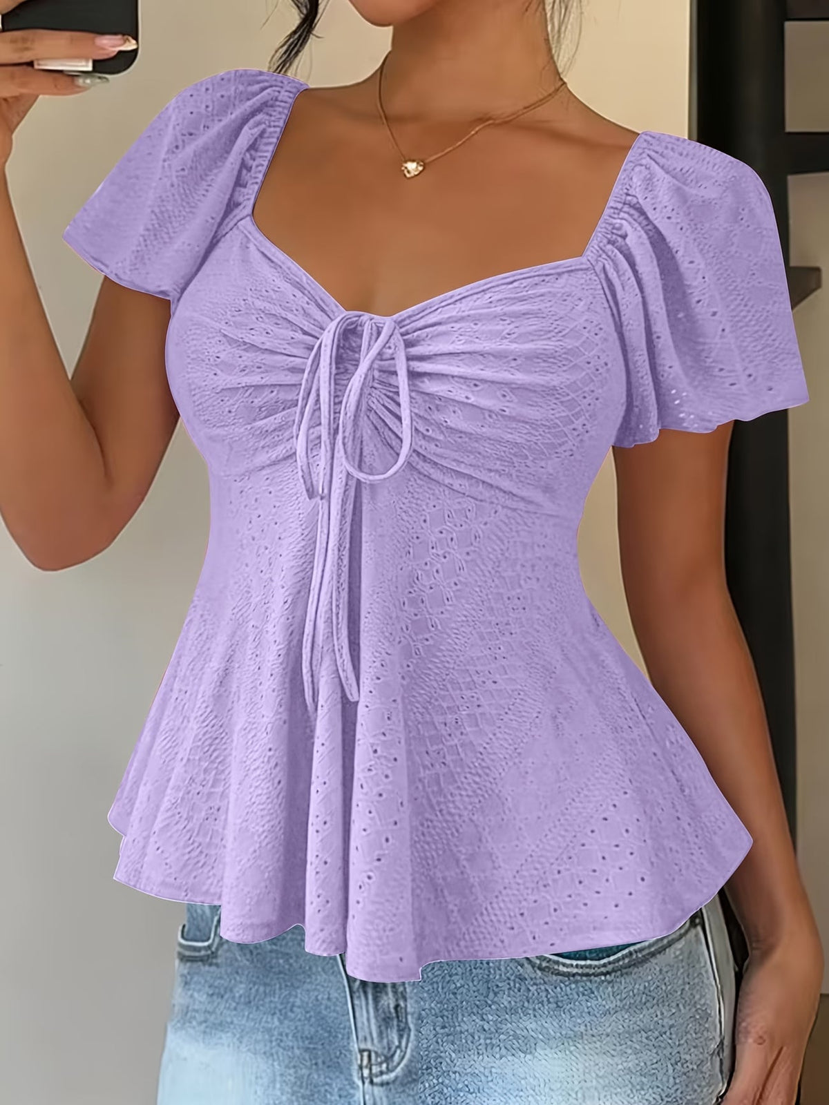 Mariah | Breathable V-Neck Drawstring Top — Purple — Alfa Empire, view 4