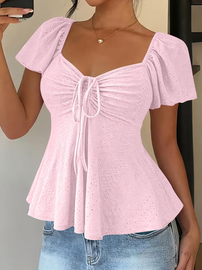 Mariah | Breathable V-Neck Drawstring Top — Pink — Alfa Empire, view 5