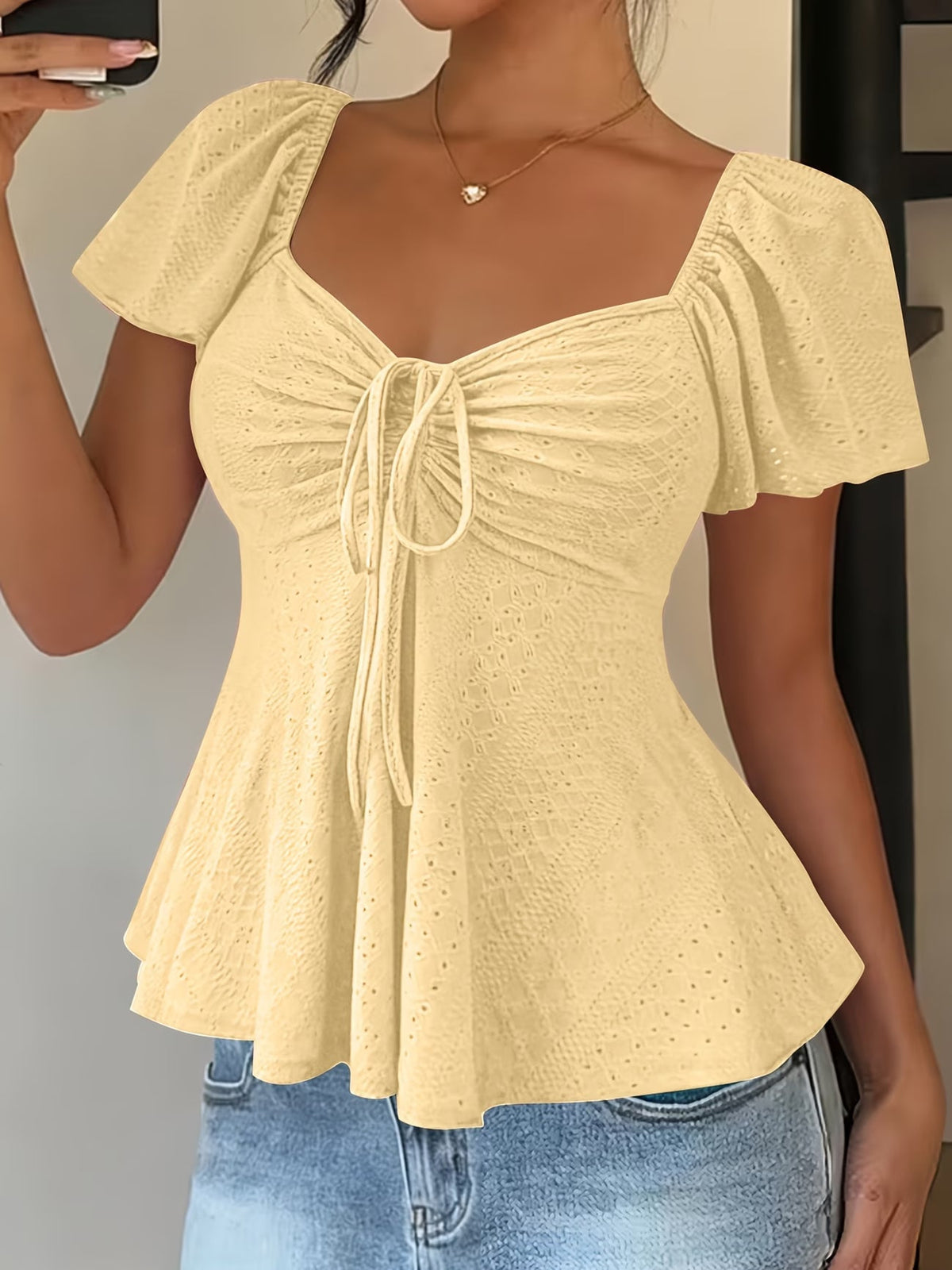 Mariah | Breathable V-Neck Drawstring Top — Yellow — Alfa Empire, view 7