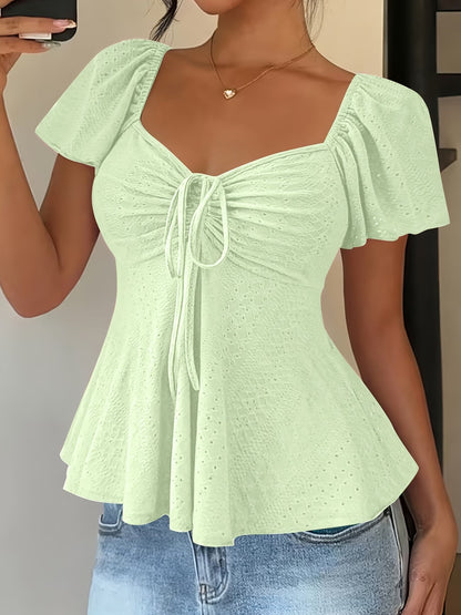 Mariah | Breathable V-Neck Drawstring Top — Light Green — Alfa Empire, view 9
