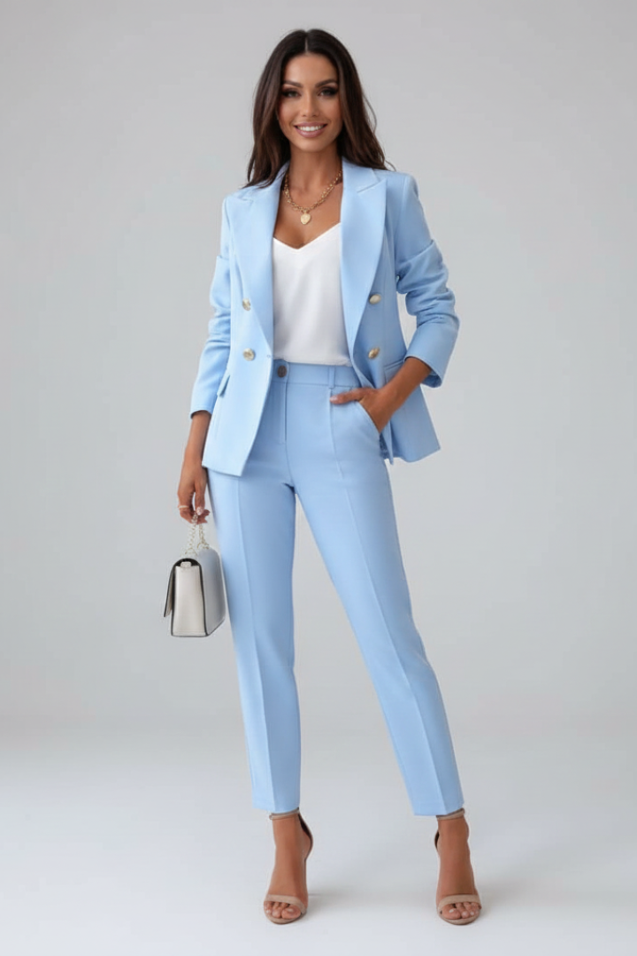 Marie | Tailored Double-Breasted Blazer Set — Light Blue — Alfa Empire, view 1