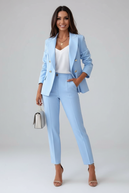 Marie | Tailored Double-Breasted Blazer Set — Light Blue — Alfa Empire, view 1