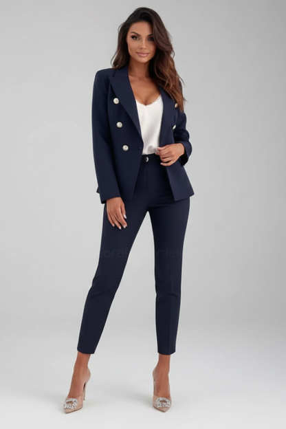 Marie | Tailored Double-Breasted Blazer Set — Navy Blue — Alfa Empire, view 2
