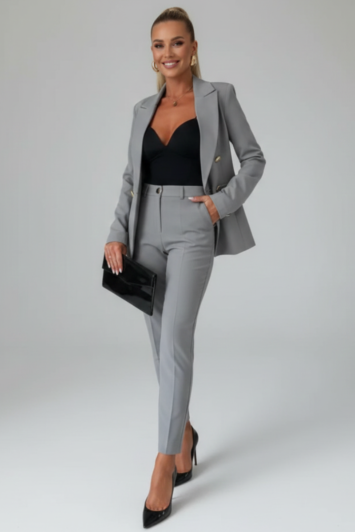Marie | Tailored Double-Breasted Blazer Set — Gray — Alfa Empire, view 6