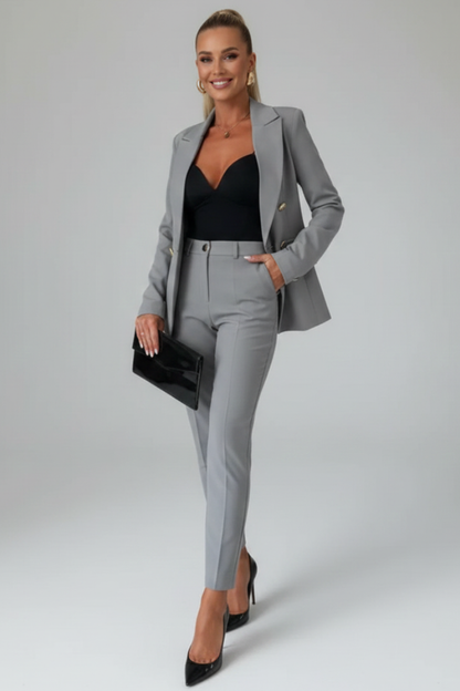 Marie | Tailored Double-Breasted Blazer Set — Gray — Alfa Empire, view 6