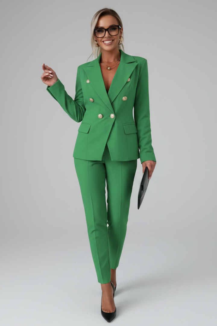 Marie | Tailored Double-Breasted Blazer Set — Green — Alfa Empire, view 7