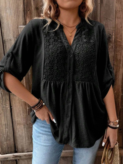 Marnie | Refined Wide Sleeve V-Neck Blouse — Black — Alfa Empire, view 1