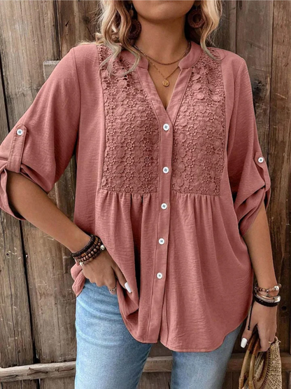 Marnie | Refined Wide Sleeve V-Neck Blouse — Dusty Rose — Alfa Empire, view 2