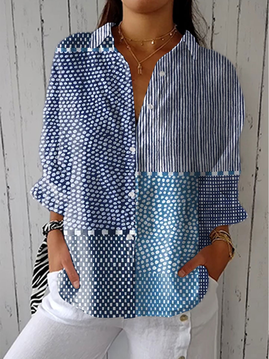 Martha | Classic Ocean Patchwork Blouse — MultiColor — Alfa Empire, view 1