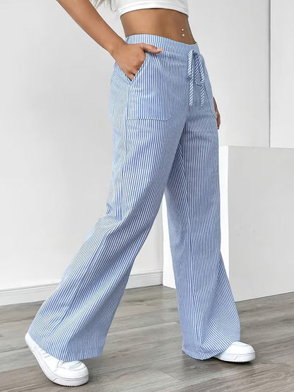 Mary | Relaxed Wide-Leg Lounge Pants — Blue — Alfa Empire, view 4