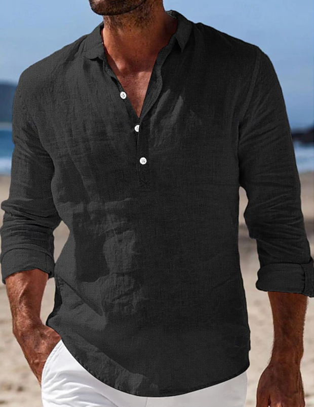 Maxwell | Casual Long Sleeve Summer Shirt — Black — Alfa Empire, view 1