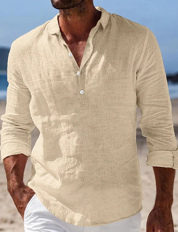 Maxwell | Casual Long Sleeve Summer Shirt — Beige — Alfa Empire, view 3