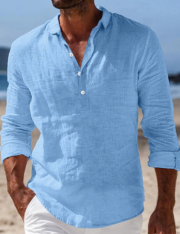 Maxwell | Casual Long Sleeve Summer Shirt — Blue — Alfa Empire, view 4