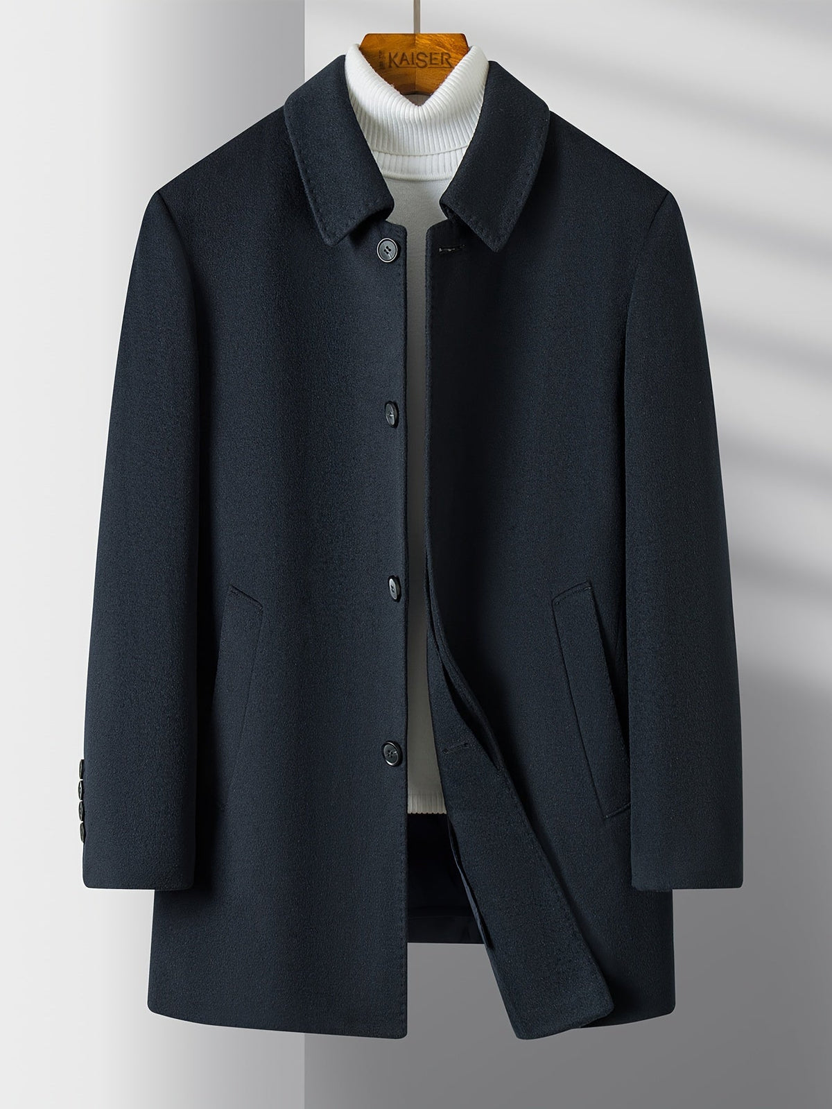 Men's Button-Front Overcoat Collar Pockets — Alfa Empire, view 2