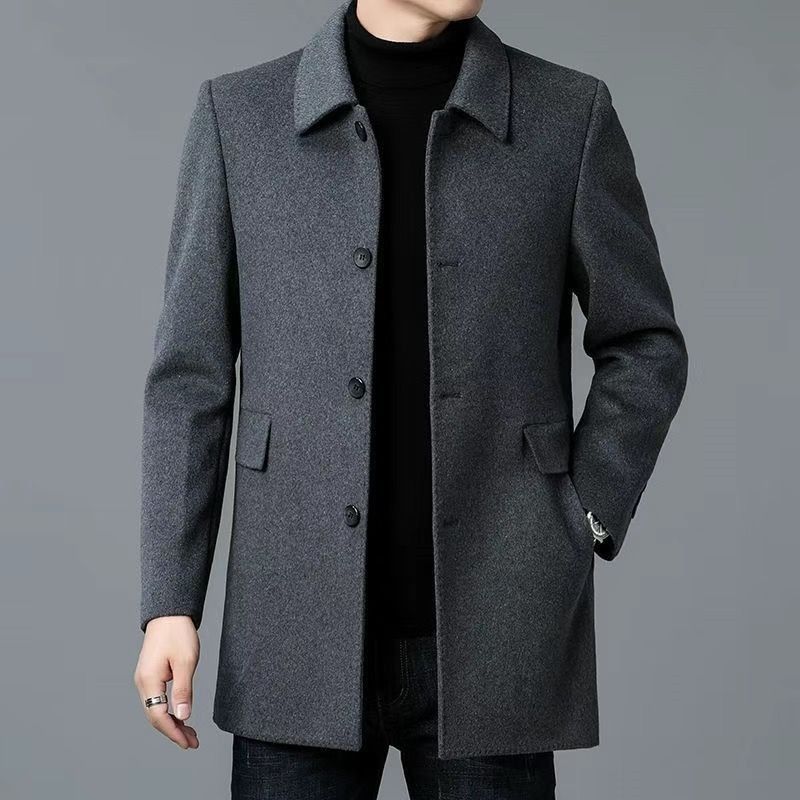 Men's Button-Front Overcoat with Notched Collar — Gray — Alfa Empire, view 1