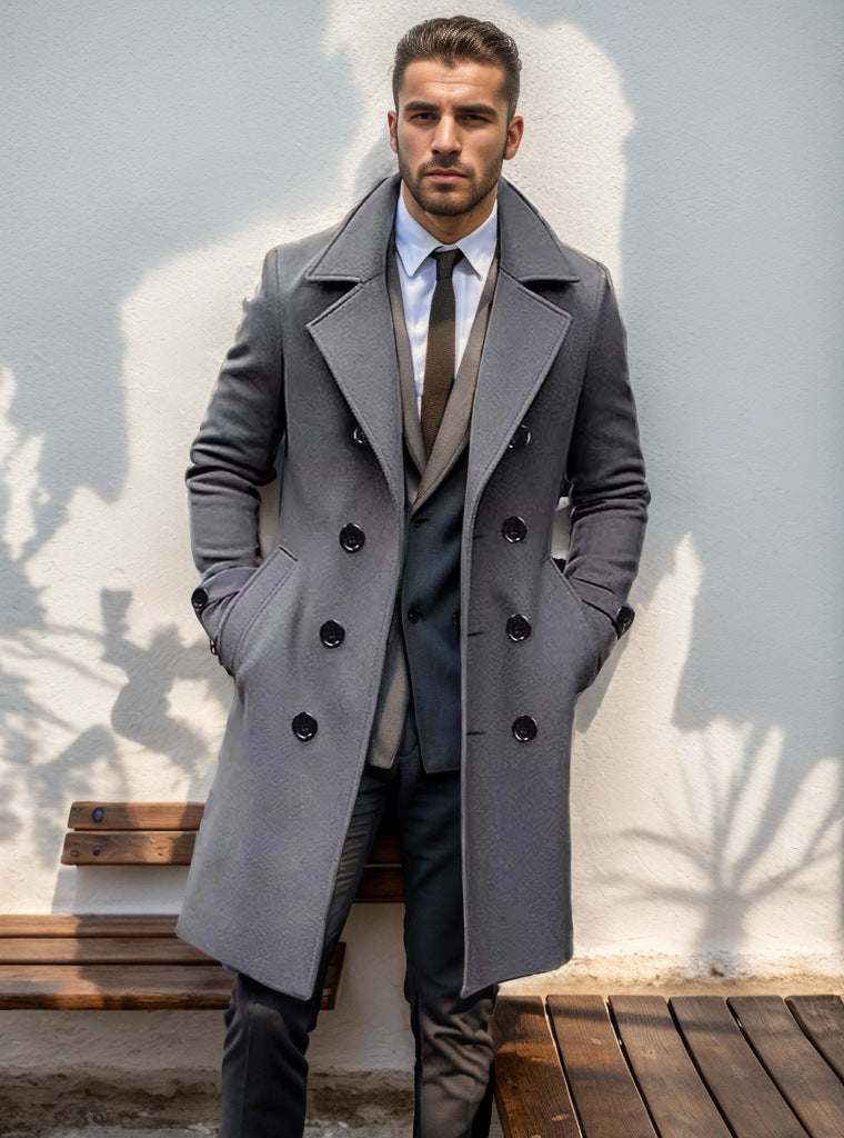 Men's Double-Breasted Trench Coat Notch Collar — Dark Gray — Alfa Empire, view 1