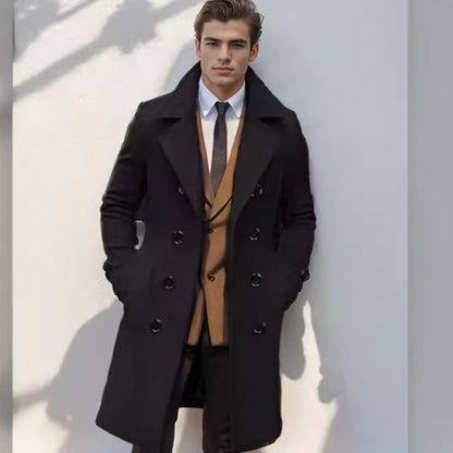 Men's Double-Breasted Trench Coat Notch Collar — Black — Alfa Empire, view 2