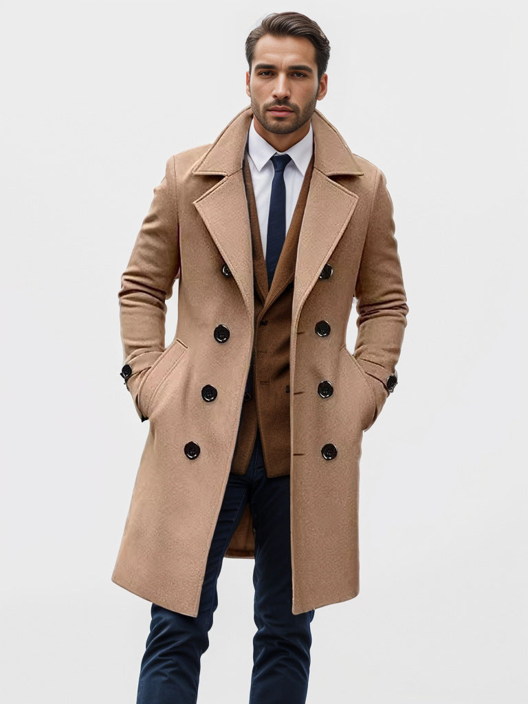 Men's Double-Breasted Trench Coat Notch Collar — Khaki — Alfa Empire, view 3