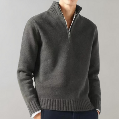Men's Half-Zip Pullover Sweater with Ribbed Collar — Gray — Alfa Empire, view 2