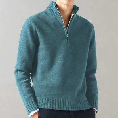 Men's Half-Zip Pullover Sweater with Ribbed Collar — Lake Blue — Alfa Empire, view 3