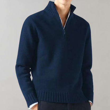 Men's Half-Zip Pullover Sweater with Ribbed Collar — Navy Blue — Alfa Empire, view 4