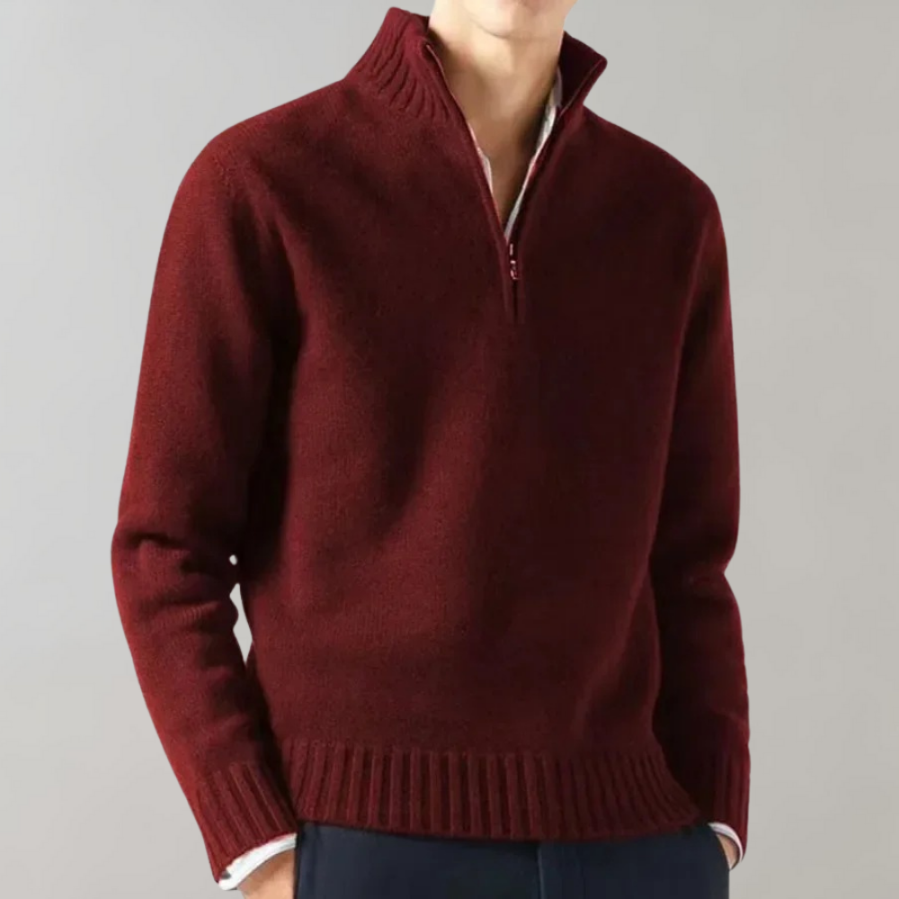 Men's Half-Zip Pullover Sweater with Ribbed Collar — Red — Alfa Empire, view 5